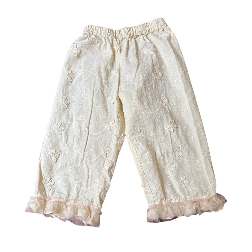 Zara Embroidered Pants Girls Cream Tulle Ruffle Boho SIZE 5